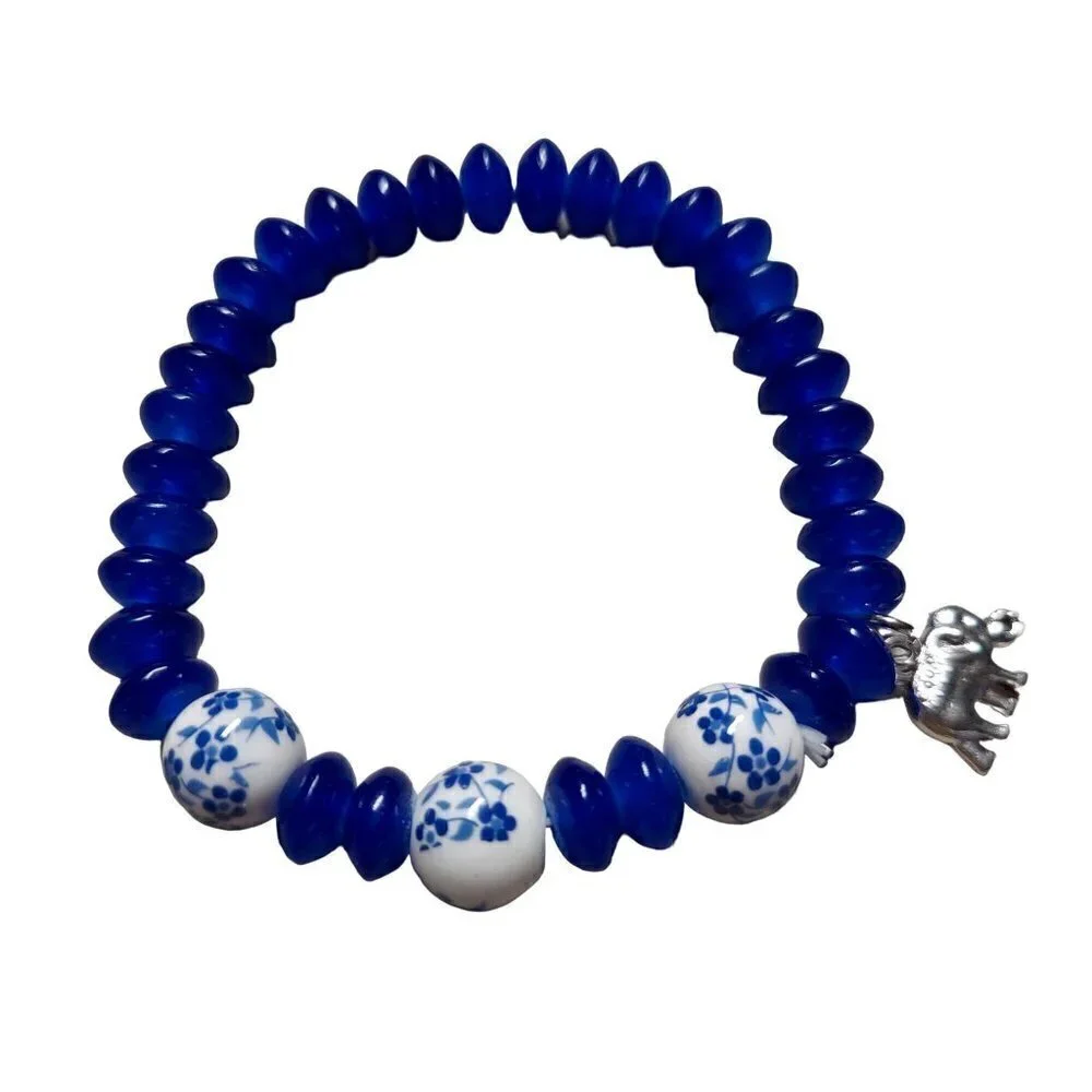 Bohemian Layered Glass Beaded Charm Bracelet (Sapphire)